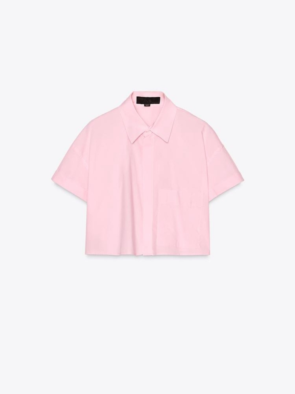 Zara Cropped Light Pink Boxy Short Sleeve Shirt